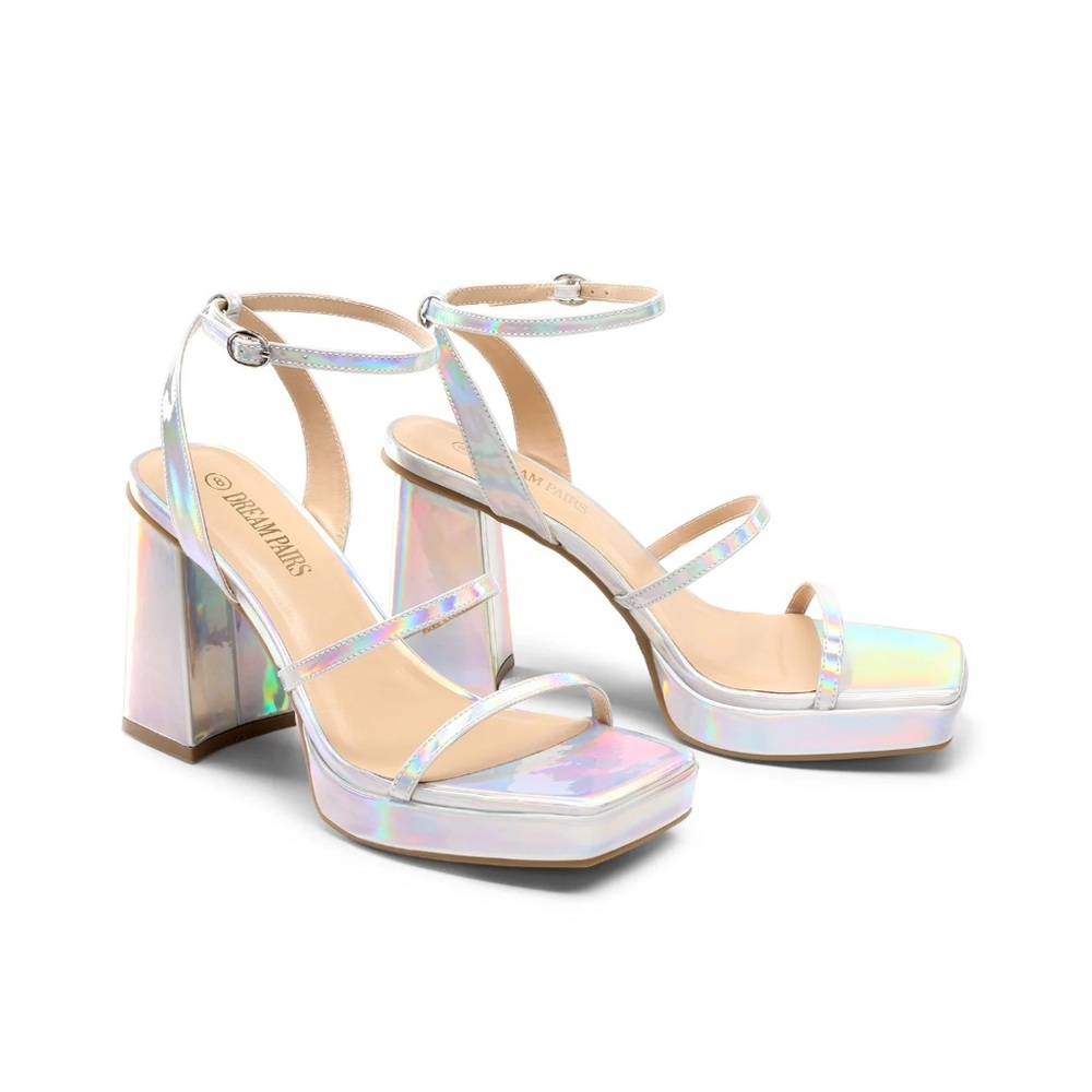 Dream Pairs Silver Iridescent Heels